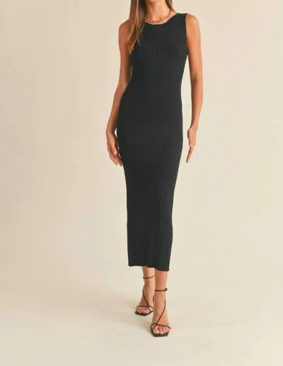 Miou Muse Rib Knit Sleeveless Midi Dress In Black