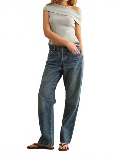 Miou Muse Ribbed Knitted Off Shoulder Top In Misty Gray