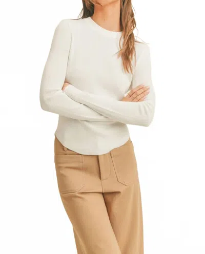 Miou Muse Ribbed Long Sleeve Mock Neck Top In White