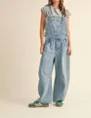 Miou Muse Ricky Barrel Leg Overall In Classic Denim