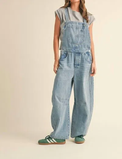 Miou Muse Ricky Barrel Leg Overall In Classic Denim