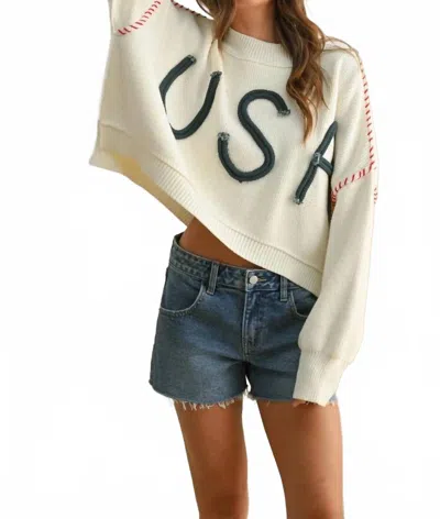 Miou Muse Rope Usa Knit Sweater In Off White