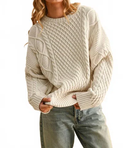 Miou Muse Round Neck Cable Knitted Sweater In White
