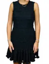 Miou Muse Ruched Ruffle Tiered Mini Dress In Black In Black