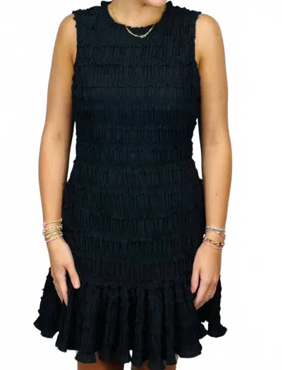 Miou Muse Ruched Ruffle Tiered Mini Dress In Black