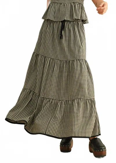 Miou Muse Sadie Gingham Midi Skirt In Black In Multi