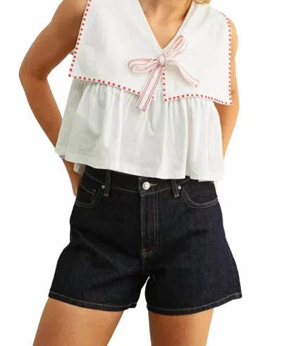 Miou Muse Sailor Collar Sleeveless Top In White/red