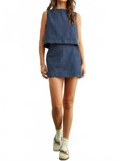 Miou Muse Sally Pinstriped Skorts In Denim Blue