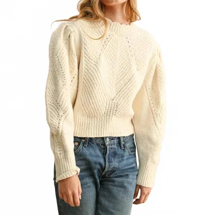 Miou Muse Scalloped Detail Puff Shoulder Sweater Top In Beige In Neutral