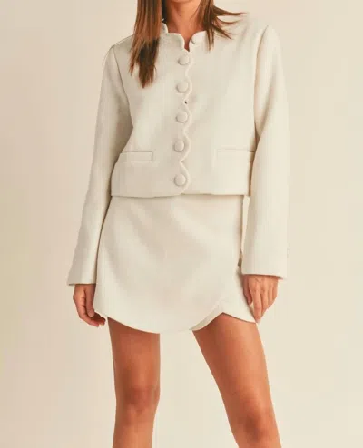 Miou Muse Scalloped Tweed Jacket In Off White
