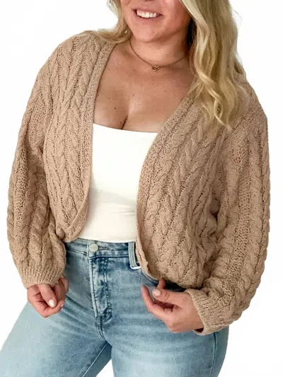 Miou Muse Seabreeze Light Weight Cable Knit Cardigan In Tan In Brown