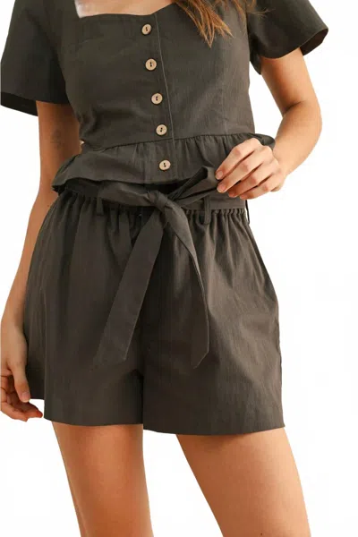 Miou Muse Self-tie Waist Short In Charcoal In Pink