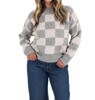 Miou Muse September Sky Check Sweater In Oatmeal In Multi