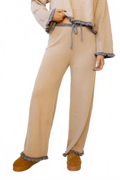 Miou Muse Shaylee Ruffled Hem Pants In Mocha/grey In Nude