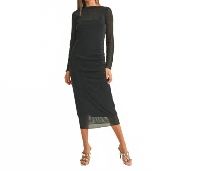 Miou Muse Sheer & Shimmer Midi Dress In Gray Shimmering In Black