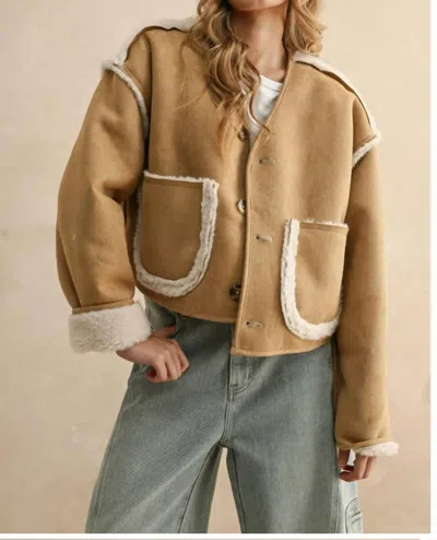 Miou Muse Sherpa And Suede Reversible Jacket In Tan In Brown