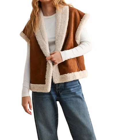 Miou Muse Sherpa Dreams Contrast Vest In Brown/cream In Multi