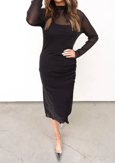 Miou Muse Shimmer Mesh Midi Dress In Black