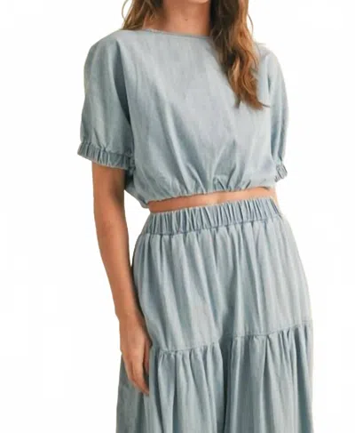 MIOU MUSE SHORT SLEEVE TOP IN LIGHT DENIM