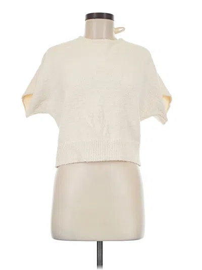 Pre-owned Miou Muse Short Sleeve Top Ivory Mock Neckline Tops