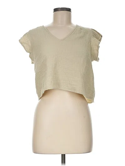 Pre-owned Miou Muse Short Sleeve Top Tan Scoop Neck Tops
