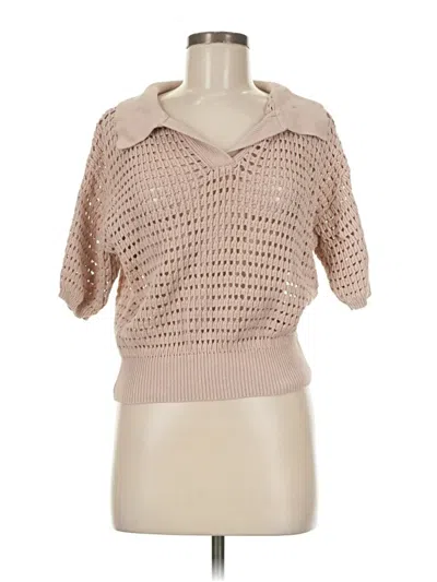 Pre-owned Miou Muse Short Sleeve Top Tan V Neck Tops In Brown