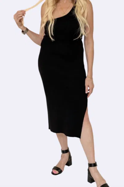Miou Muse Side Slit Midi Dress In Black