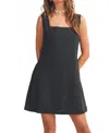 Miou Muse Linen Square Mini Dress In Black In Black
