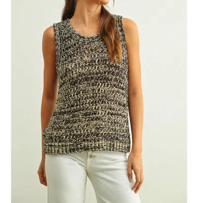 Miou Muse Sleeveless 2 Tone Knit Top In Black/beige