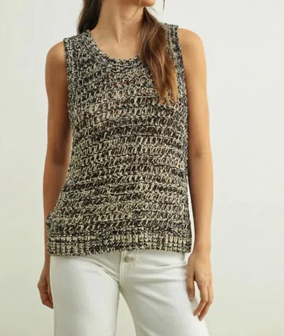 Miou Muse Sleeveless Two Tone Knit Top In Black In Multi