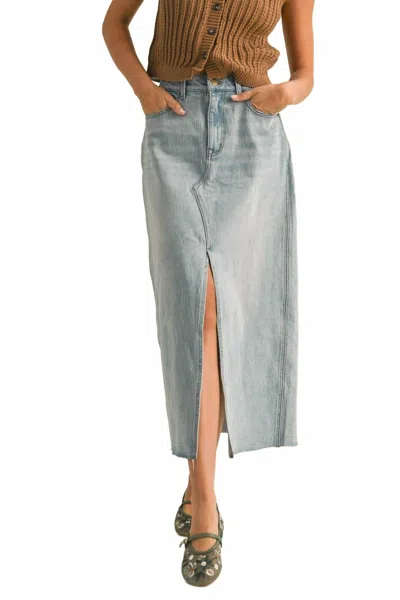 Miou Muse Slit Front Denim Skirt In Light Wash In Gray