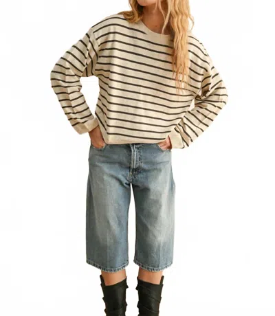Miou Muse Sofe Knitted Striped Sweater In Oatmeal In Neutral