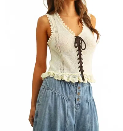 Miou Muse Stacey Lace Ruffled Top In Cream/brown In Neutral