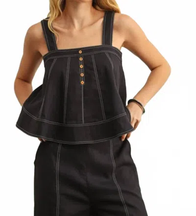 Miou Muse Stitch Detail Sleeveless Top In Navy In Blue