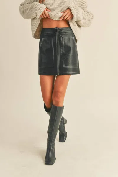 Miou Muse Stitch Detail Zip Skirt In Black