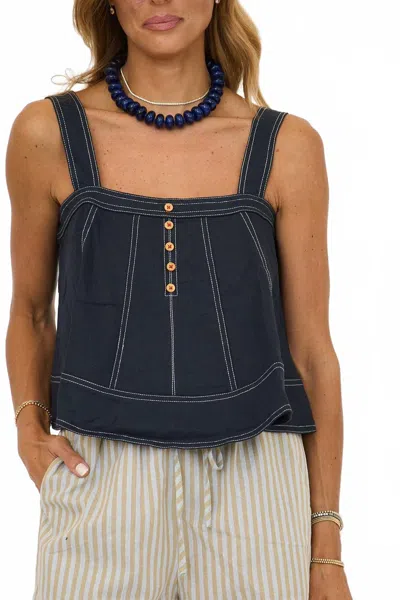 Miou Muse Stitch Detailed Sleeveless Top In Navy In Blue