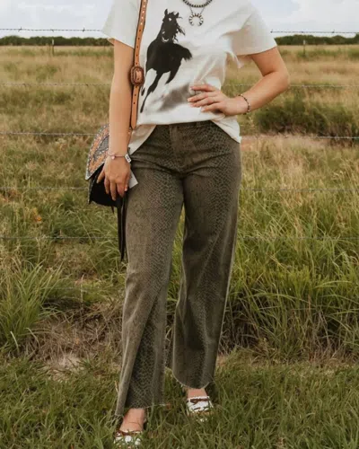 Miou Muse Straight Leg Pants In Snake Print In Green