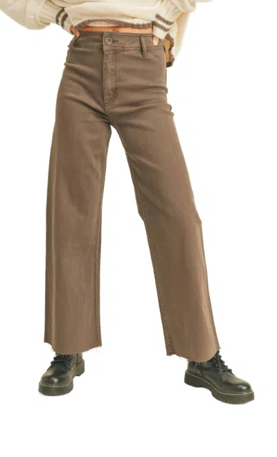 Miou Muse Straight Wide Leg Denim Pants In Brown
