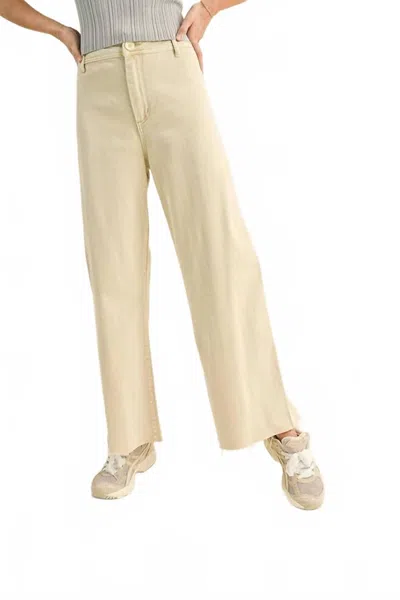 Miou Muse Straight Wide Leg Denim Pants In Cream In Multi