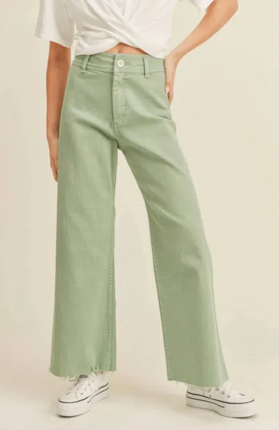 Miou Muse Straight Wide Leg Denim Pants In Matcha In Green