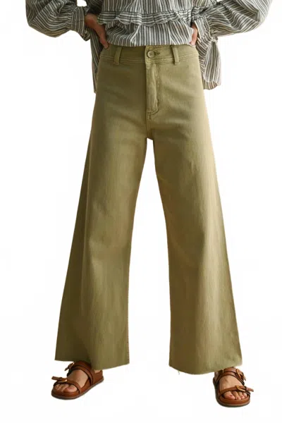 Miou Muse Straight Wide Leg Pant In Fade Olive In Green