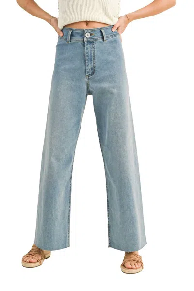 Miou Muse Straight Wide Leg Pants In Denim In Blue