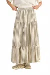 Miou Muse Stripe & Sway Maxi Skirt In Olive In Brown
