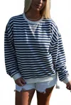 Miou Muse Stripe Knit Pullover In Blue White In Blue