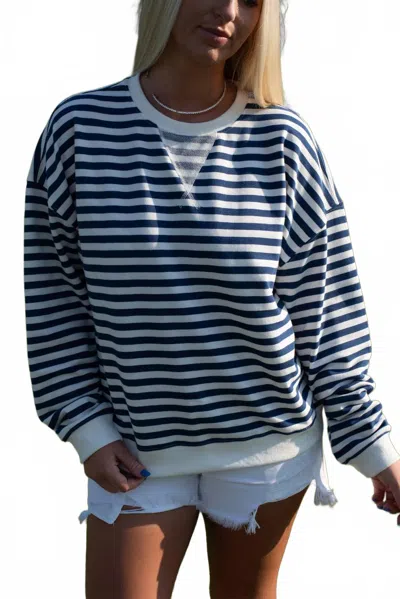 Miou Muse Stripe Knit Pullover In Blue White