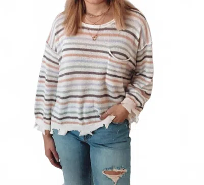 Miou Muse Stripe Light Weight Long Sleeve Top In Multi White