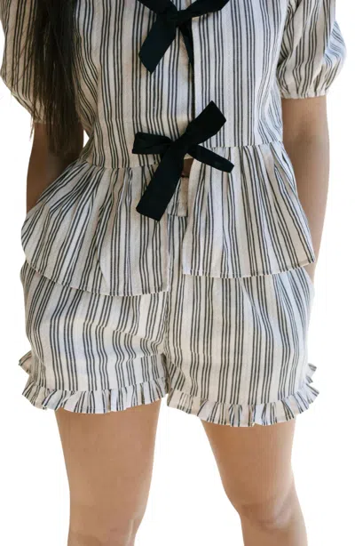 Miou Muse Stripe Ruffled Shorts In Black