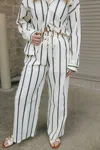 Miou Muse Stripe Straight Leg Pants In Black In Black