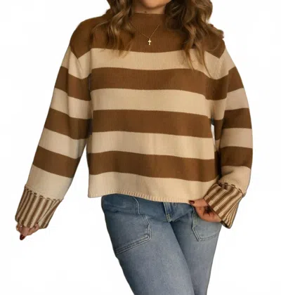 Miou Muse Stripe Sweater In Tan In Brown