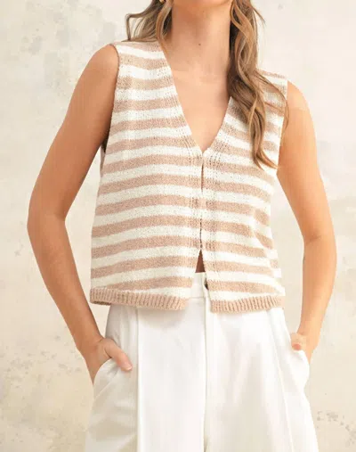 Miou Muse Stripe Vest Top In Tan/white In Multi